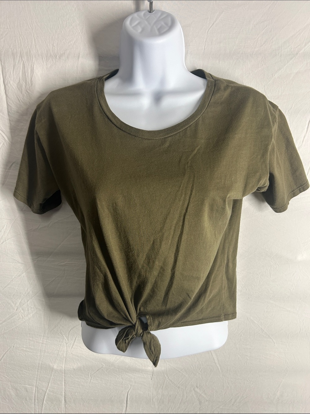 Charlotte Russe Olive Green Tie-Front Short Sleeve Tee